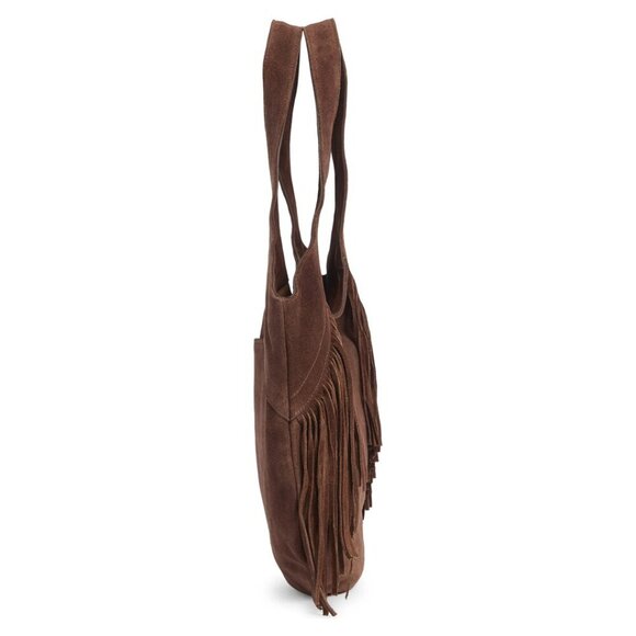 NWT $228 LUCKY BRAND Nyra Fringe Suede Tote Bag in Cappuccino Brown Western Boho - Picture 5 of 6